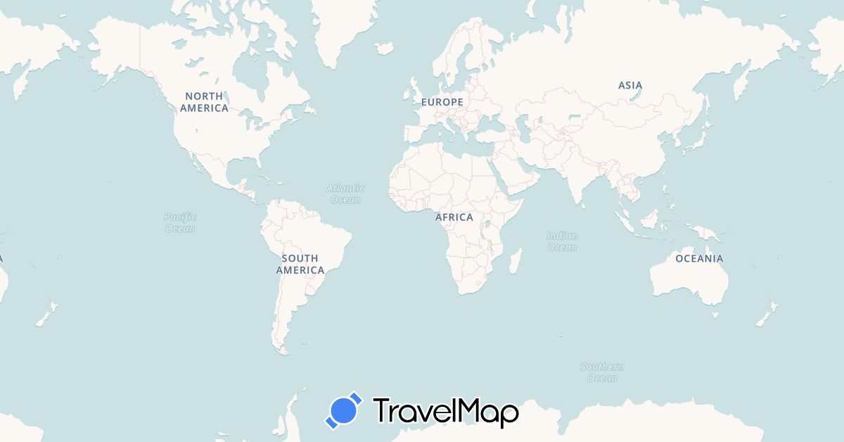 TravelMap itinerary: driving, plane, train, boat in China, Mauritius, Malaysia (Africa, Asia)